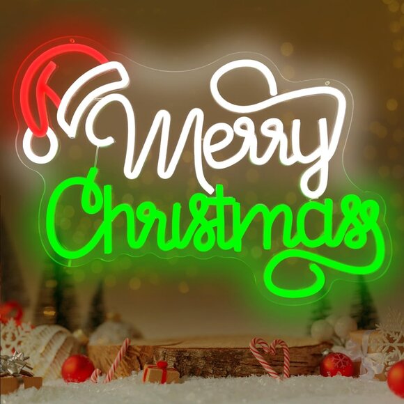 Merry Christmas Neon Sign  Led Candy Dimmable Light Up Sign for Party Kids - Picture 1 of 7